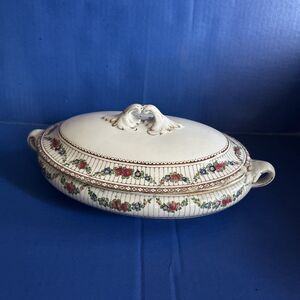 Booths Silicon China England 9852 Vegetable Tureen Flower Gold Trim Cracked Lid